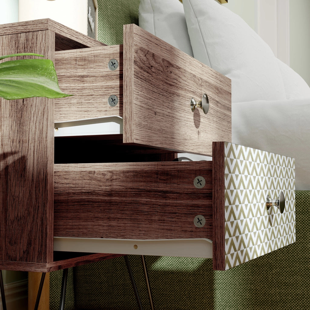Comodino con 2 cassetti gambe in acciaio stile bohemien ¨C zephmum ¨C Marrone 45x39x55,5 cm