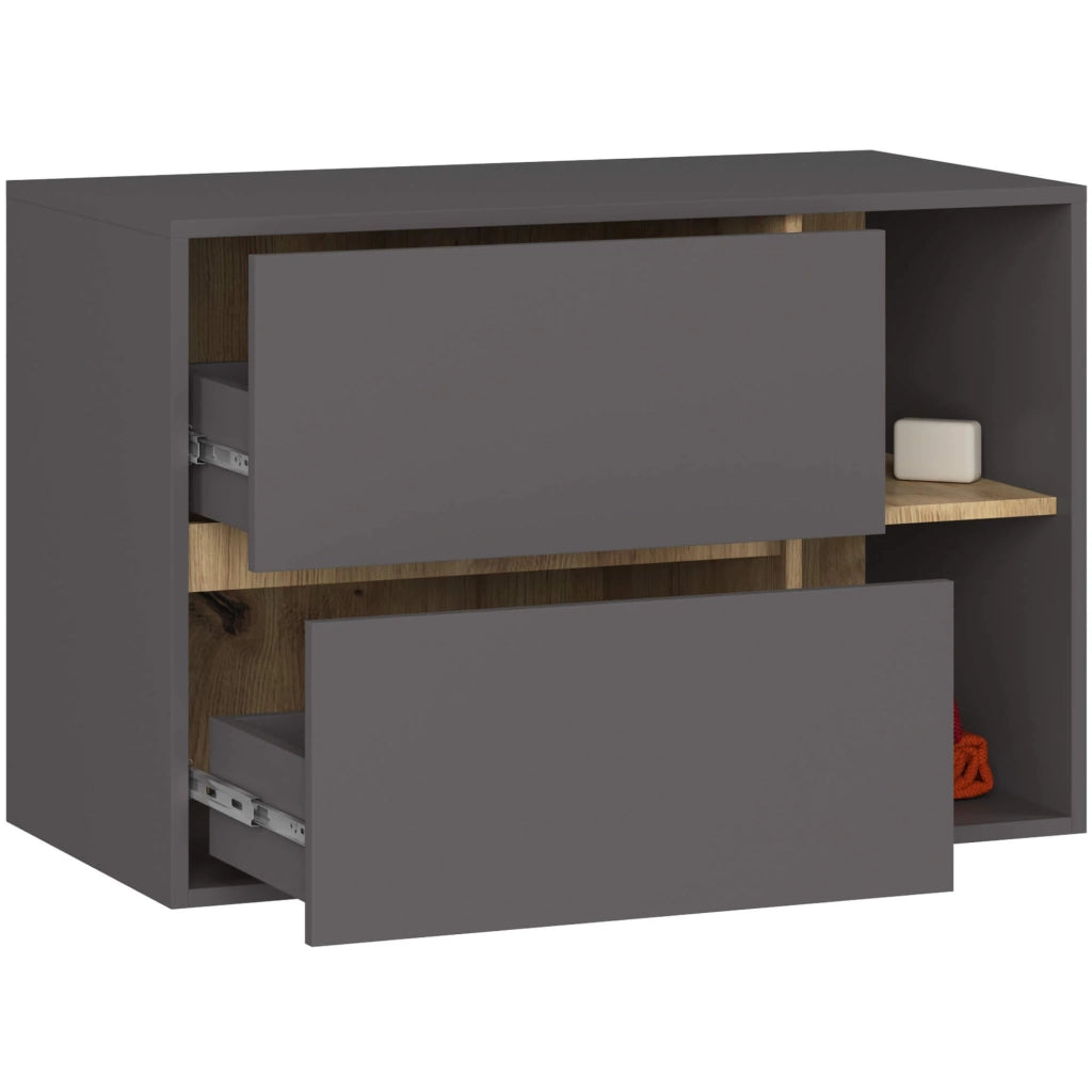 Mobile bagno sospeso senza lavabo VAMI Grigio Grafite, Rovere Artisan 90 cm 2 cassetti 90x45,5x60 cm