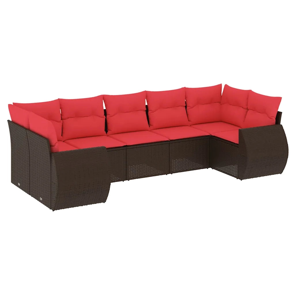 Set Divani da Giardino 7 pz con Cuscini Marrone in Polyrattan 3221793