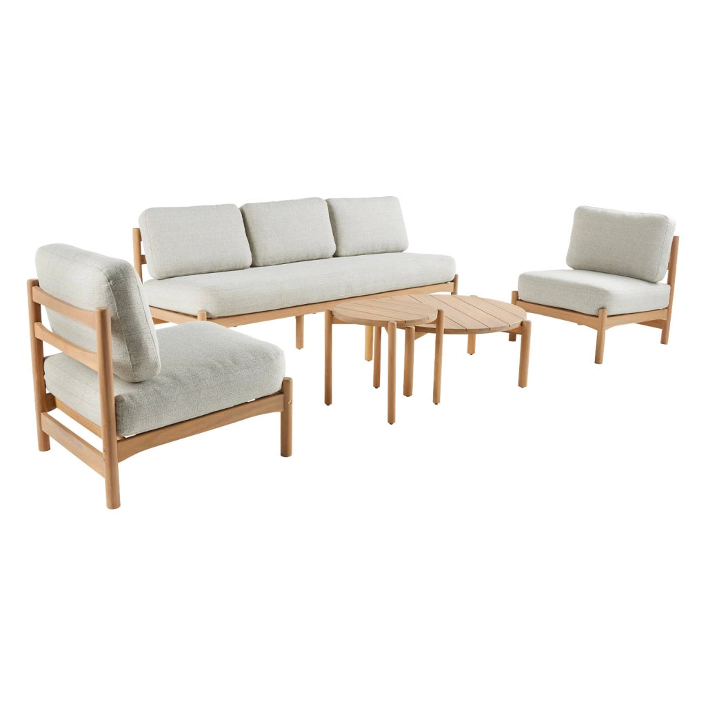 Salotto da giardino in legno di acacia, 5 posti, beige