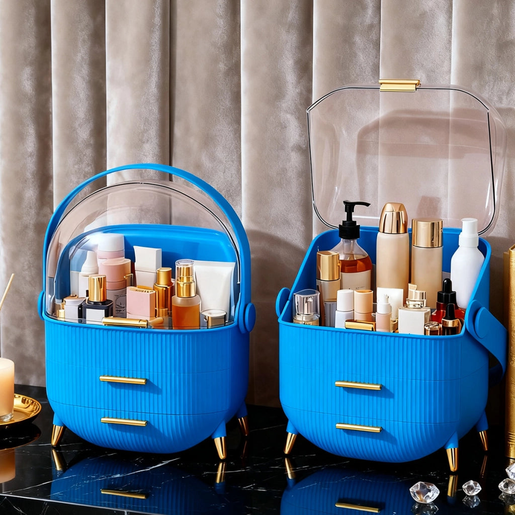 ZMH Porta trucchi da scrivania con più cassetti contenitore per cosmetici blu scuro 26 x 16 x 33 cm