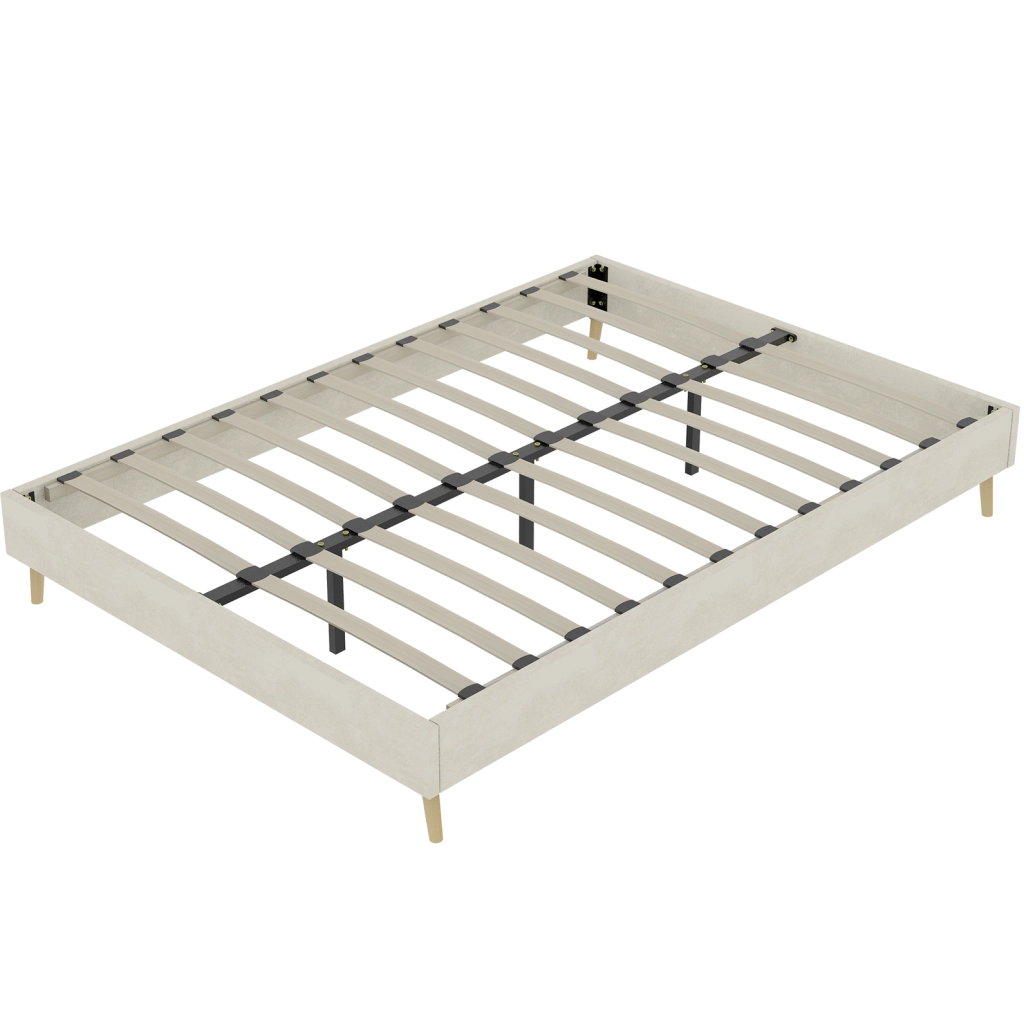 Struttura letto matrimoniale 140x200 cm in tessuto e metallo; beige; design moderno