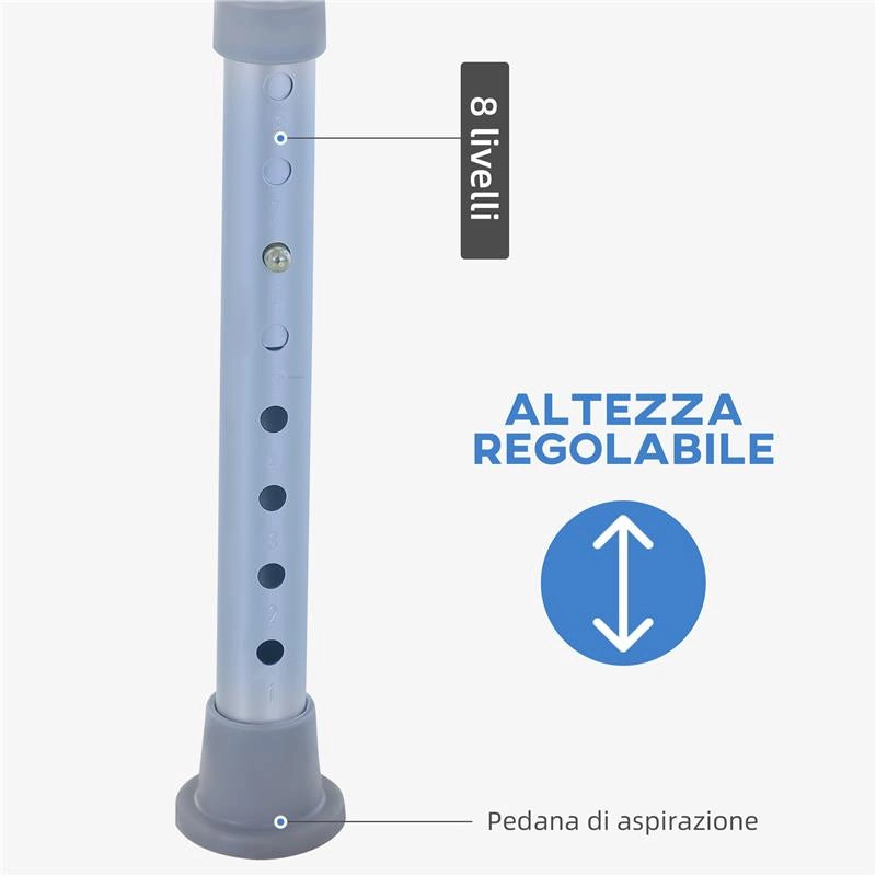 SEDIA DOCCIA REGOLABILE SU 8 LIVELLI CON FORI DI DRENAGGIO, IN ALLUMINIO E PE, 48X42X71-83.5 CM, BIANCO E ARGENTO
