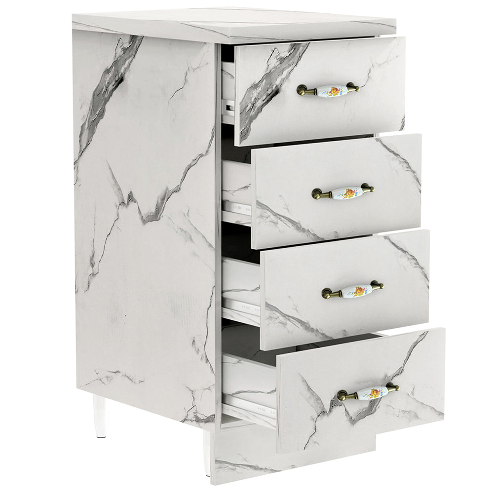 Mobile da Cucina Cassettiera 4 Cassetti 40x50x85 cm in Legno Bianco Effetto Marmo
