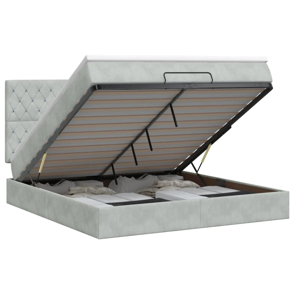 Letto ottomano con materasso Grigio Chiaro 180 x 200 cm Velluto 3457665