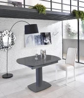 E-STYLO Tavolo allungabile con top grigio in vetro temperato e base in metallo grigio, 90cm X 120/180cm H. 76cm.