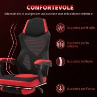 Vinsetto Sedia da Ufficio Ergonomica e Reclinabile con Poggiapiedi, in Tessuto a Rete, 58x63x112-122 cm, Nera e Rossa