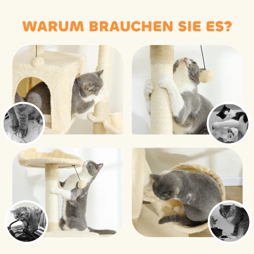 Tiragraffi per Gatti con Amaca e Tunnel ¨C Zephmum ¨C Beige 48x48x140 cm