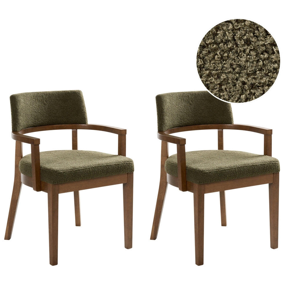 Set di 2 sedie da pranzo in stile tradizionale Seduta imbottita Boucle Legno e verde Stile retrò tradizionale