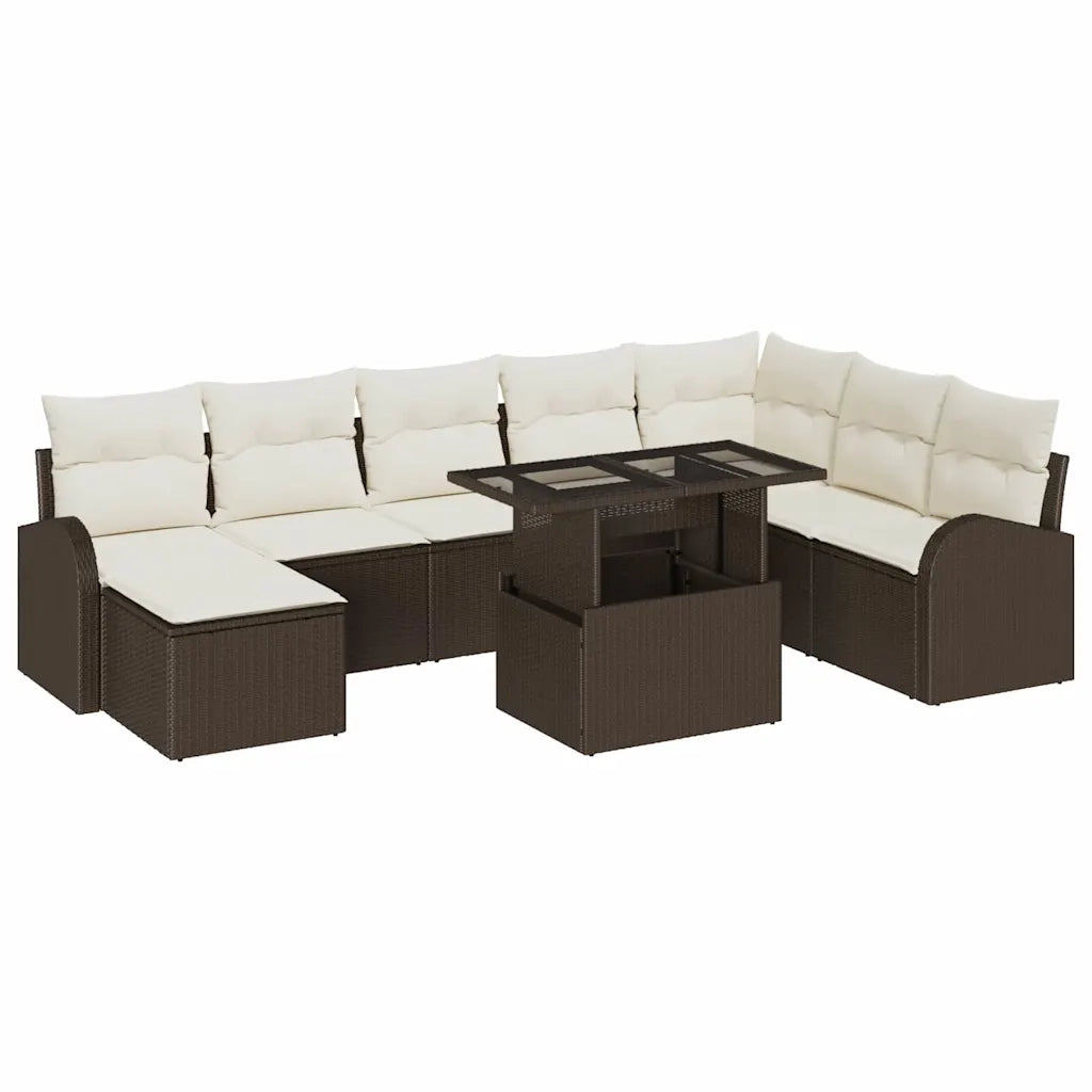 Set Divano da Giardino con cuscino 9 pcs Marrone e crema 3348694