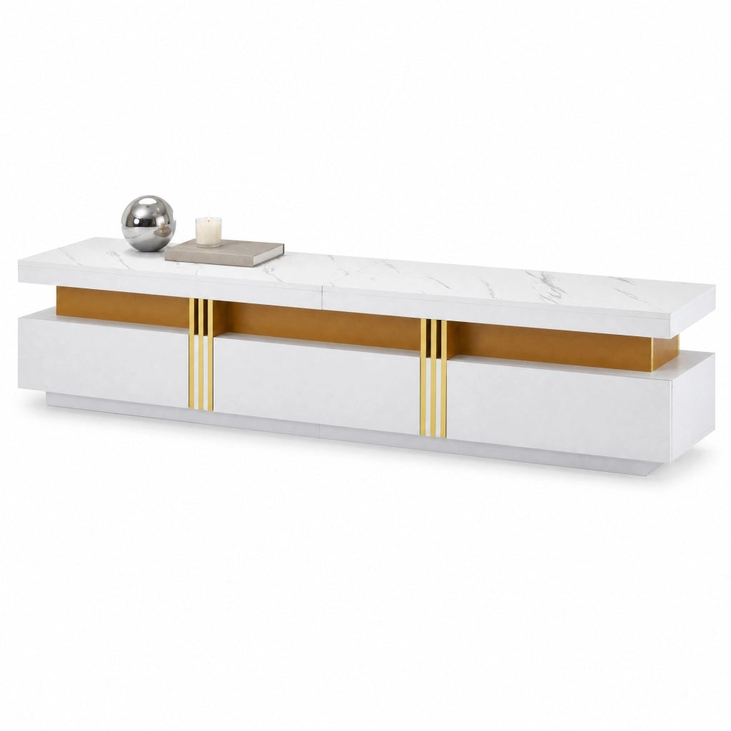 Mobile TV 200x40x42 cm effetto marmo; 3 cassetti; bianco