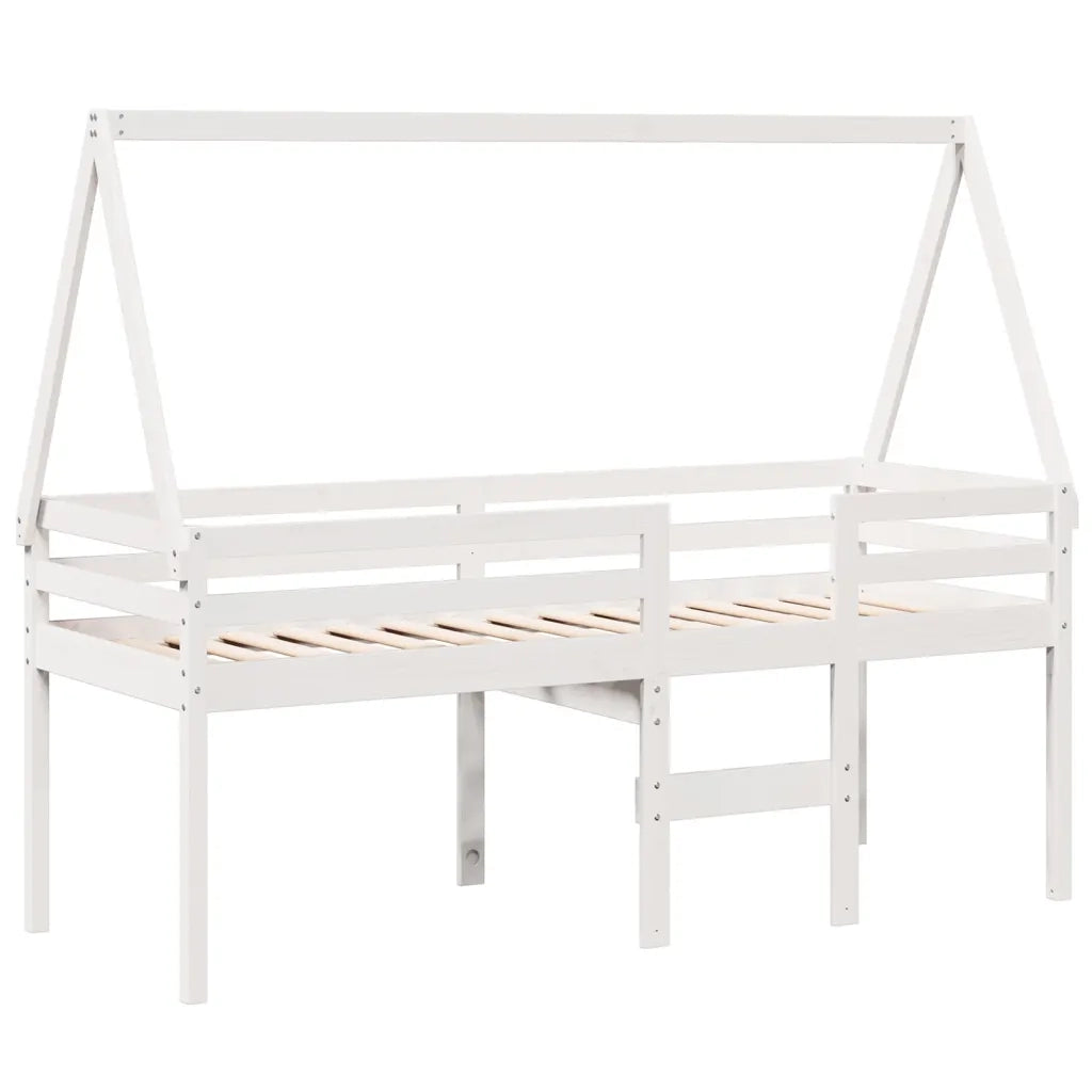 Letto singolo | Letto per adulti | Letto a Soppalco con Tetto Bianco 90x200 cm in Legno di Pino