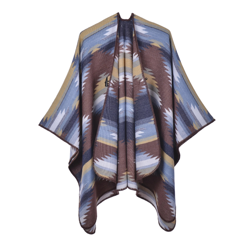 Elegante mantello jacquard diviso, cappa jacquard spessa per autunno e inverno
