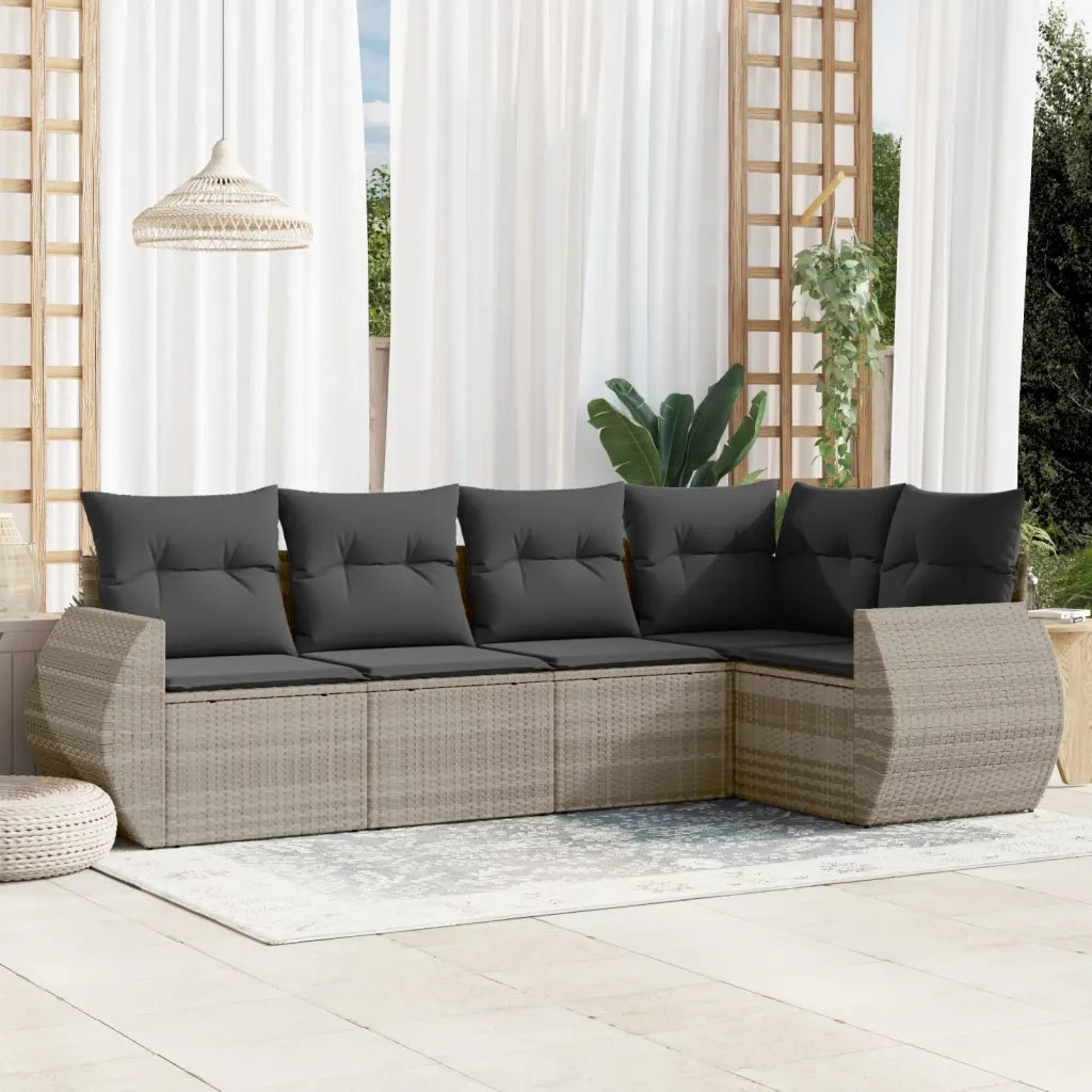 Set Divano da Giardino 5pz | Set Salotto da Giardino con Cuscini Grigio Chiaro Polyrattan
