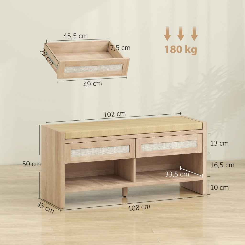 Panca con scarpiera e cassetti ¨C Xylo ¨C Lino, rotino, quercia
