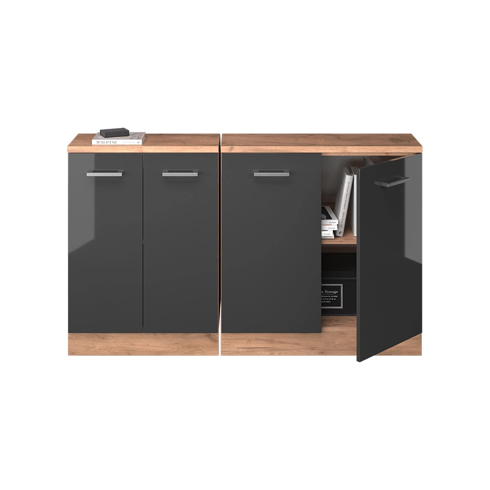 Mobile cucina sottotetto R-Line Antracite lucido/Rovere dorato 140 cm Set di 2 carcasse armadio profondità 60 cm Vicco