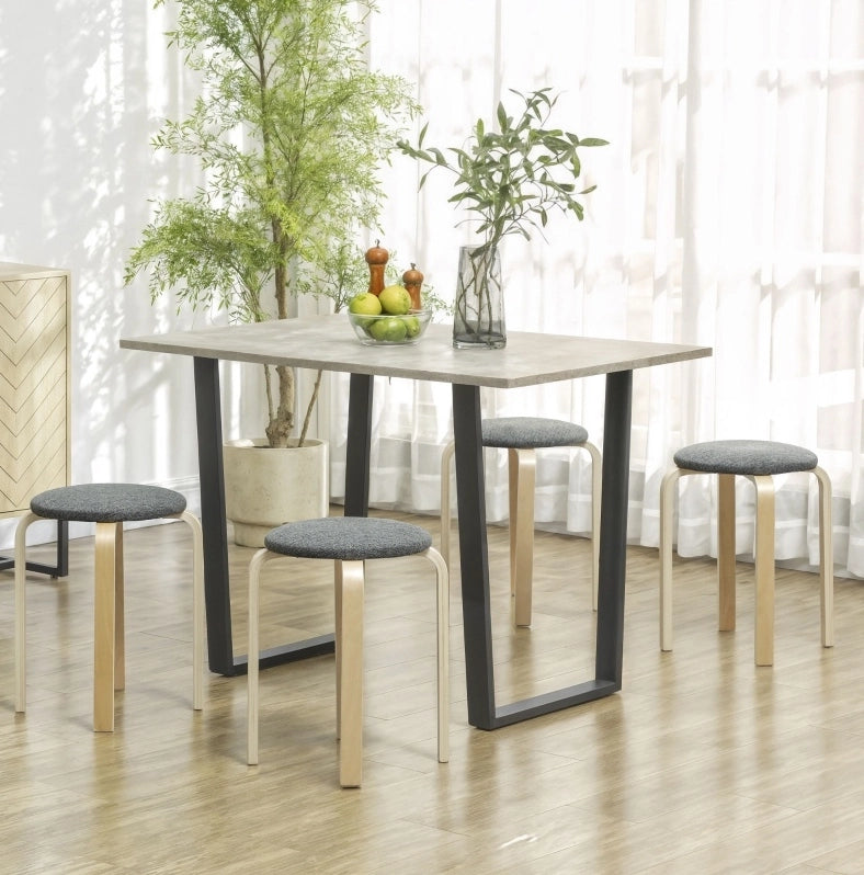 Set di 4 sgabelli impilabili rotondi 40x40x45 cm; con seduta imbottita; legno grigio