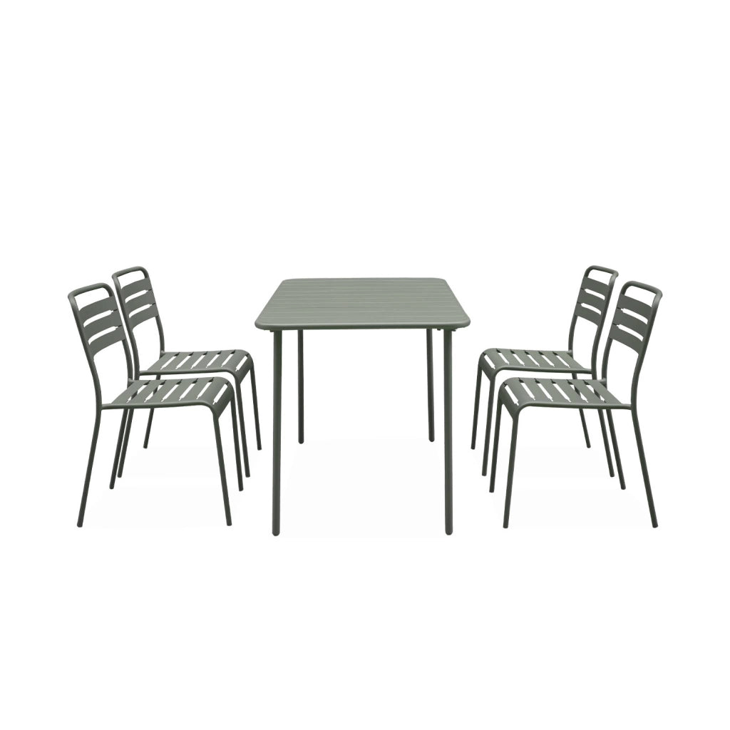 Set tavolo da giardino in acciaio con 4 sedie, 120cm, verde kaki