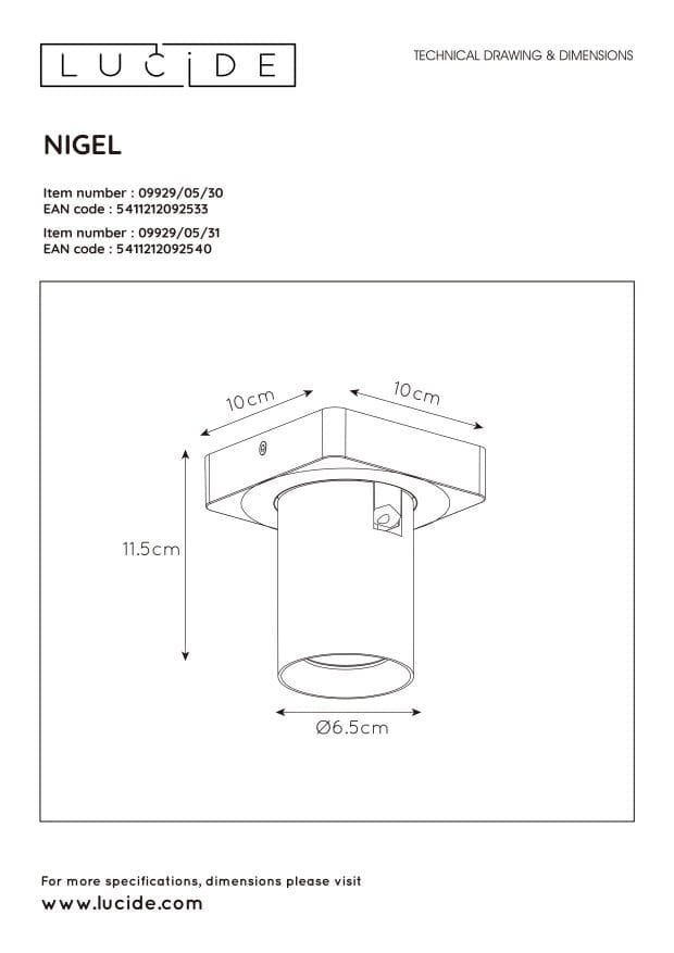 Faretto soffitto Lucide Nigel bianco GU10 5W 2200K