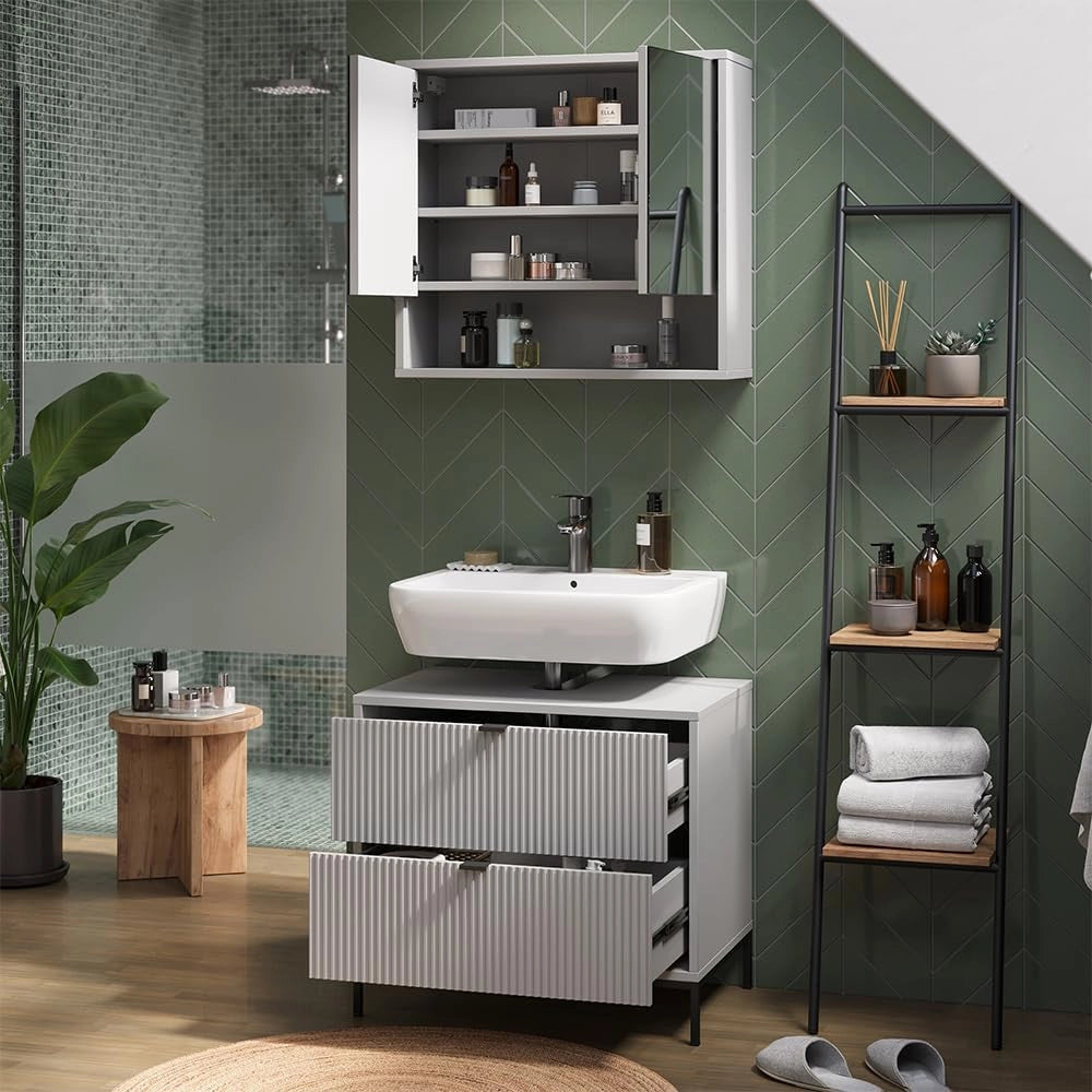 Mobile sottolavabo per bagno Eliza, Grigio, 70 x 63 cm Con 2 cassetti estraibili