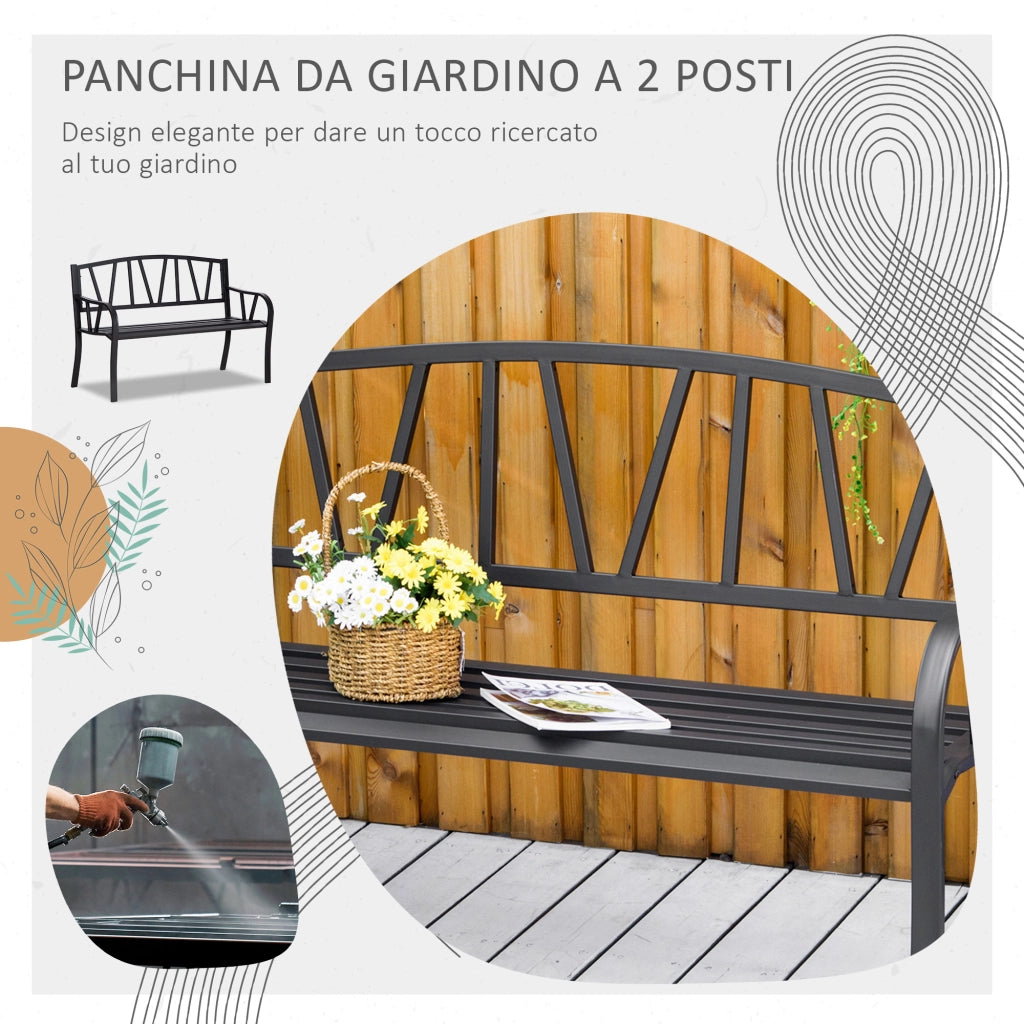 Panchina da Giardino in Metallo ¨C zephmum ¨C Nero, 2 Posti, 128x56x86cm