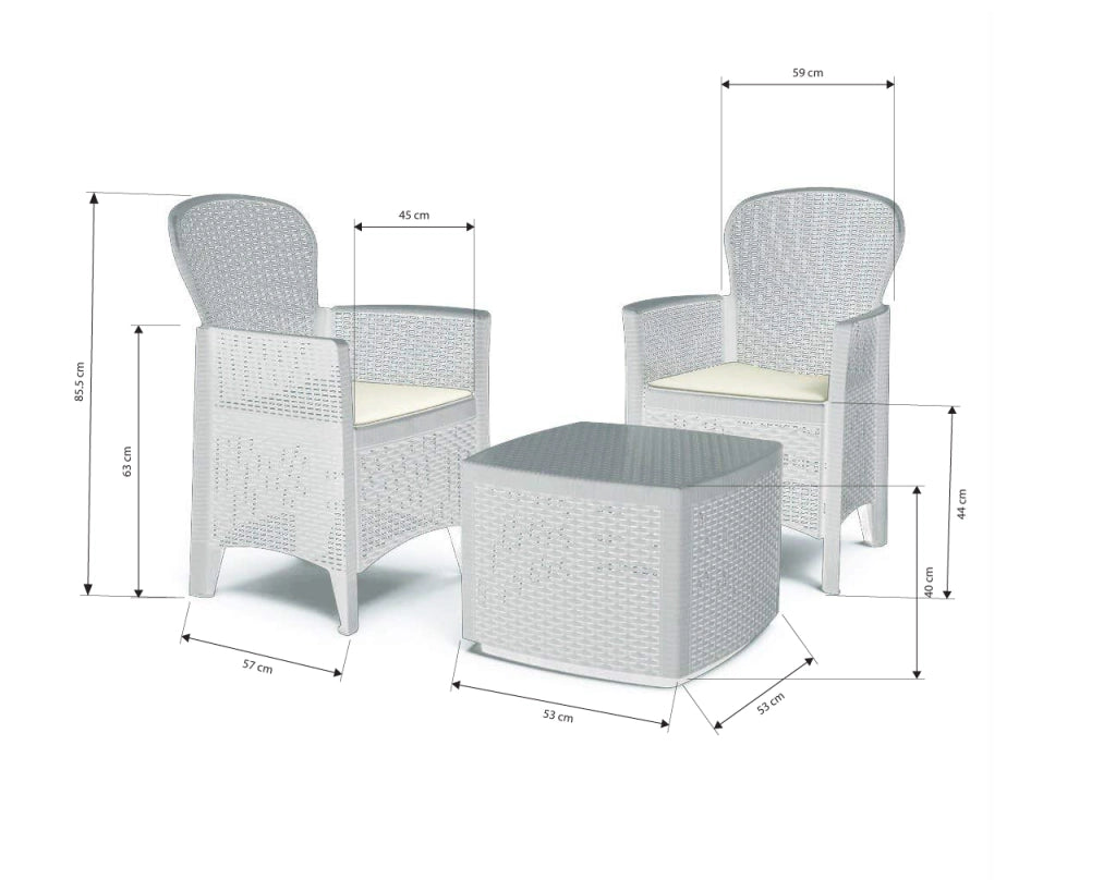 MAURY'S SALOTTINO ALESSIA DA GIARDINO CON CUSCINI 3 PZ BIANCO
