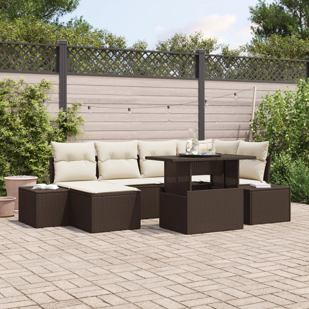 Set di divani da giardino 7 pezzi con cuscini brown in polyrattan