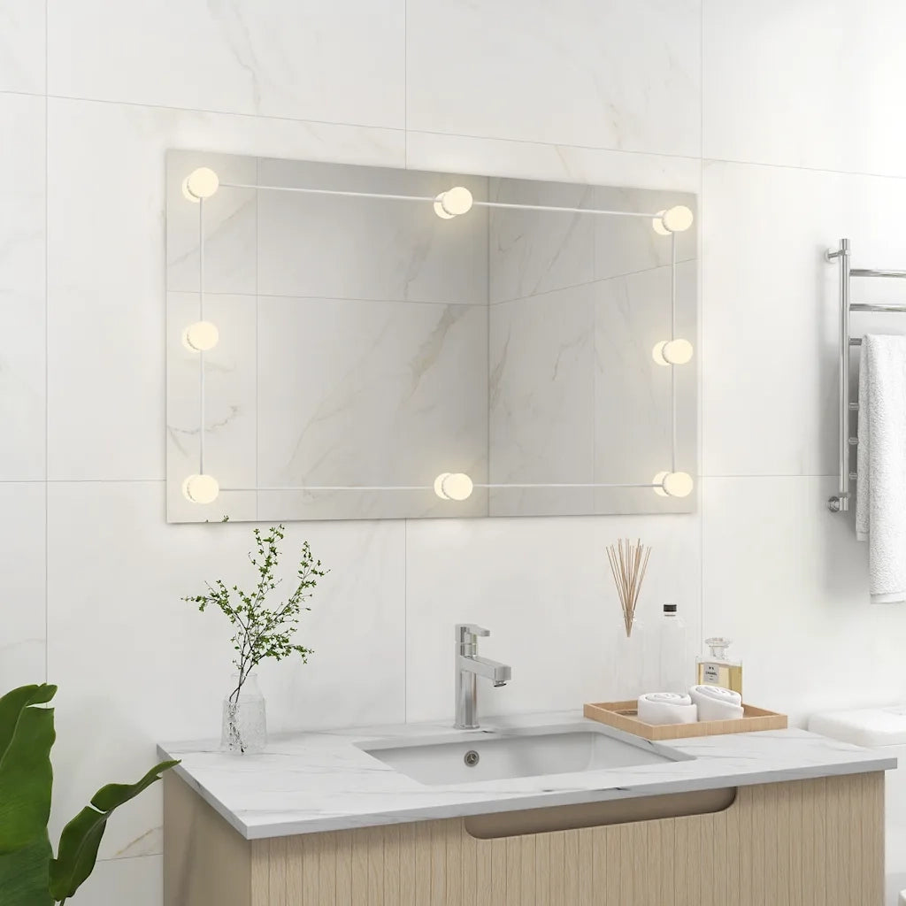 Specchio Parete-Specchio a Muro-Specchio Decorativo Rettangolare Senza Cornice con Luci LED Vetro 739882