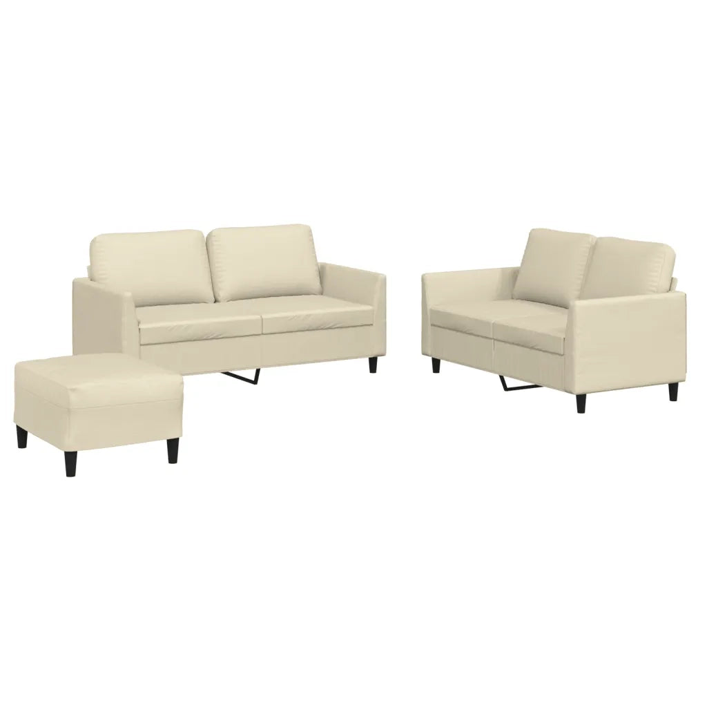 Set di Divani 3 pz con Cuscini crema in Similpelle