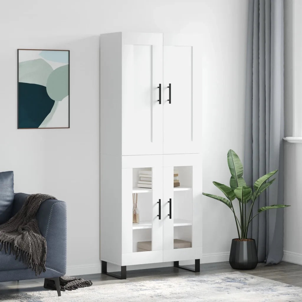Credenza-Buffet-Armadio da cucina Bianca 69,5x34x180 cm in Legno Multistrato 110573