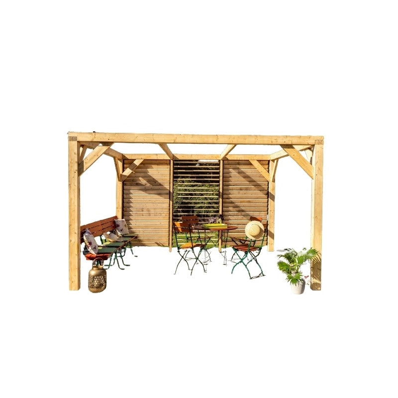Pergola da giardino in legno Douglas 340x312 cm – gazebo con ventelle mobili su una parete – pali 120x120 mm – VTDO3431V Foresta