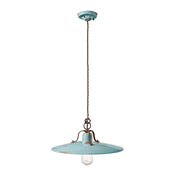 Lampadario Vintage Country Ferro E Ceramica Azzurro 1 Luce E27
