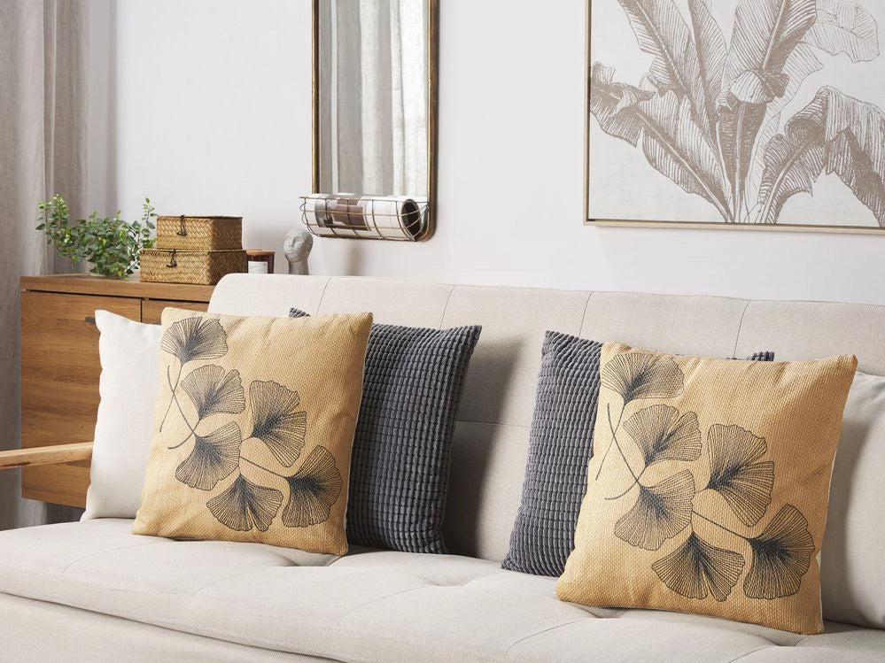 Set di 2 cuscini decorativi Stampa foglie beige 45 x 45 cm motivo ispirato alla natura moderno Glamour Decor Accessori