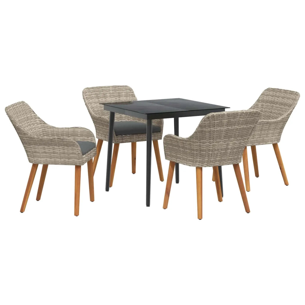 Set da Pranzo per Giardino 5 pcs Grigio chiaro polyrattan