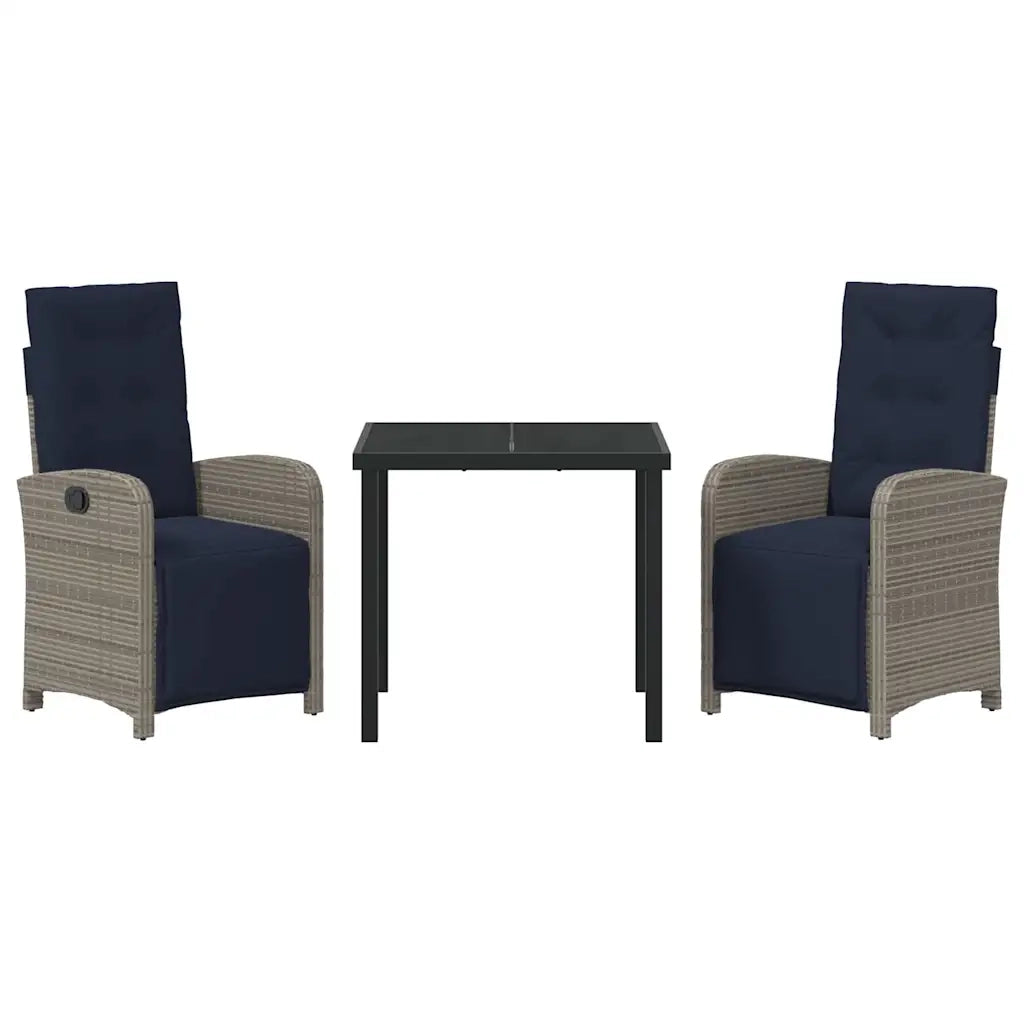 Set da Pranzo per Giardino con cuscino 3 pcs Grigio polyrattan 3380358