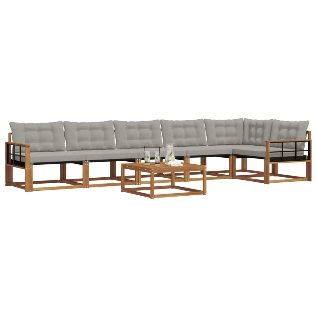 Set di divani da esterno 7 pcs Grigio Naturale e Chiaro