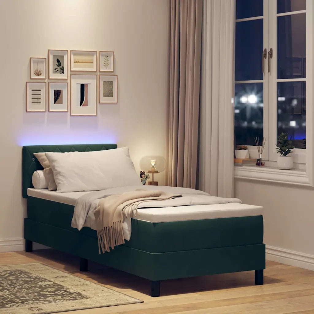 Letto a Sorgente LED con led Verde Scuro 80 x 200 cm Velluto 3342551