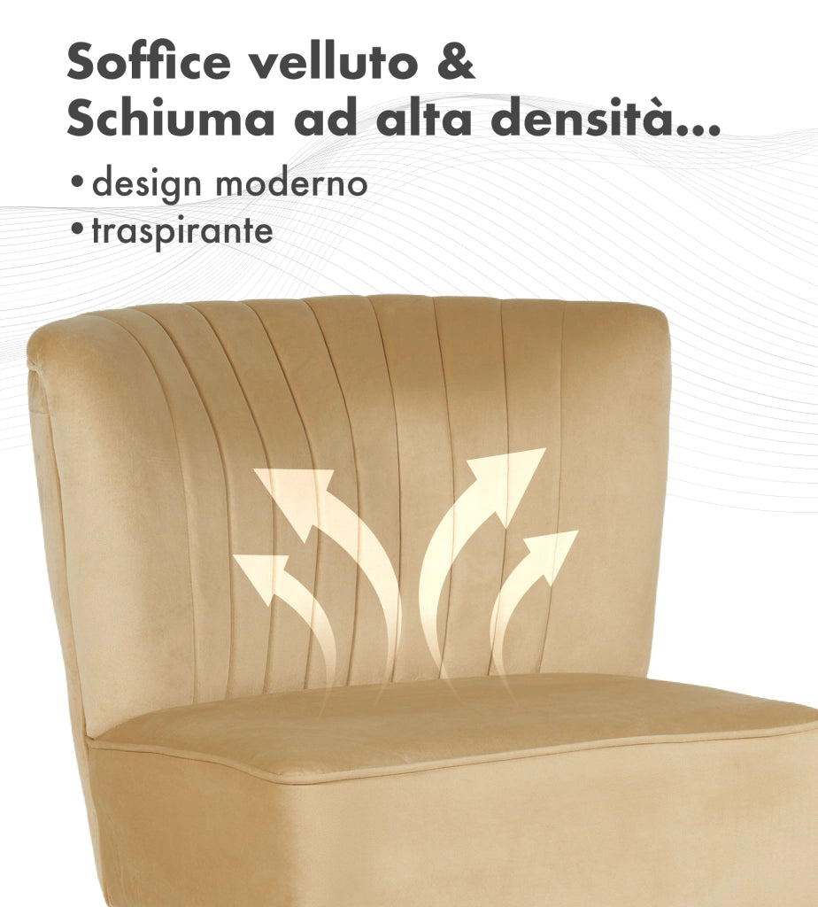 Poltrona Moderna Stile Scandinavo Comoda Rivestita In Velluto Poltroncina Da Camera Con Gambe Oro Sedia Per Ingresso Ufficio Casa Lavoro Divano Singolo Relax  - Biscotto