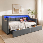 Letto estraibile multifunzionale 90 x 200 cm con USB, Type-C, LED e 2 cassetti