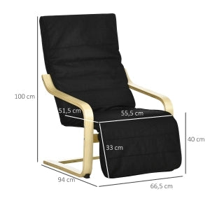 POLTRONA Relax con poggiapiedi regolabile 66,5x94x100 cm Nero