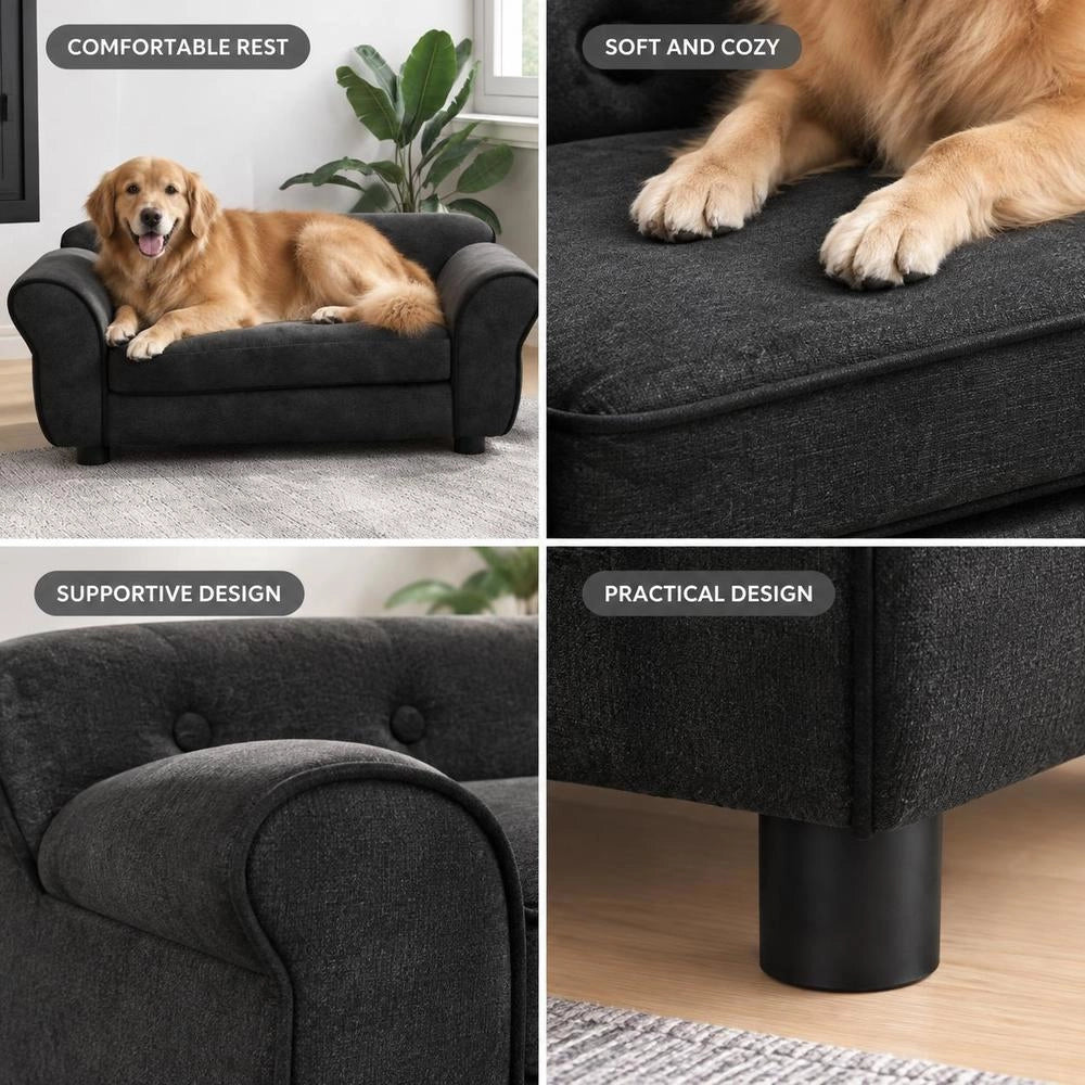 Black Plush Dog Sofa, 72x45x30 Cm