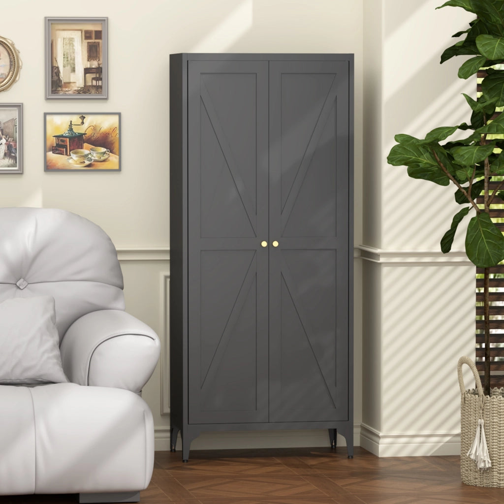 ARMADIO CONTENITORE 2 ANTE 174,5x42,0x14,0 cm Metallo Nero con ripiani regolabili