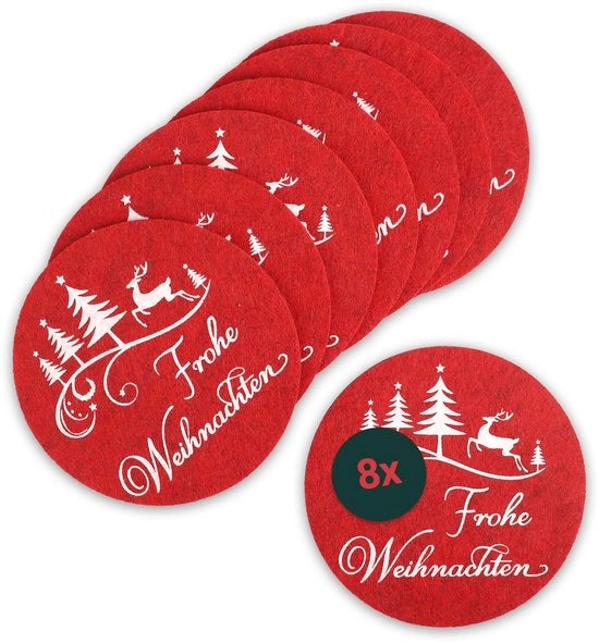 Decorative vilten onderzetters rossi in set da 8 (Ø 12 cm, altezza 0,3 cm) - Decorazioni eleganti per bicchieri e tazze in velluto - Ideali per Natale e serate invernali accoglienti