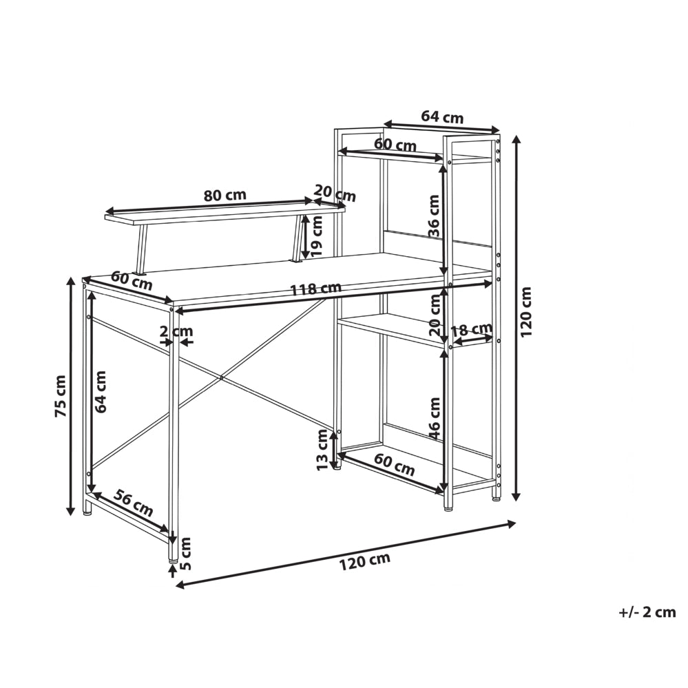 Scrivania da ufficio per casa Piano in MDF nero Struttura con gambe in ferro verniciato a polvere 5 ripiani Supporto per monitor Moderno