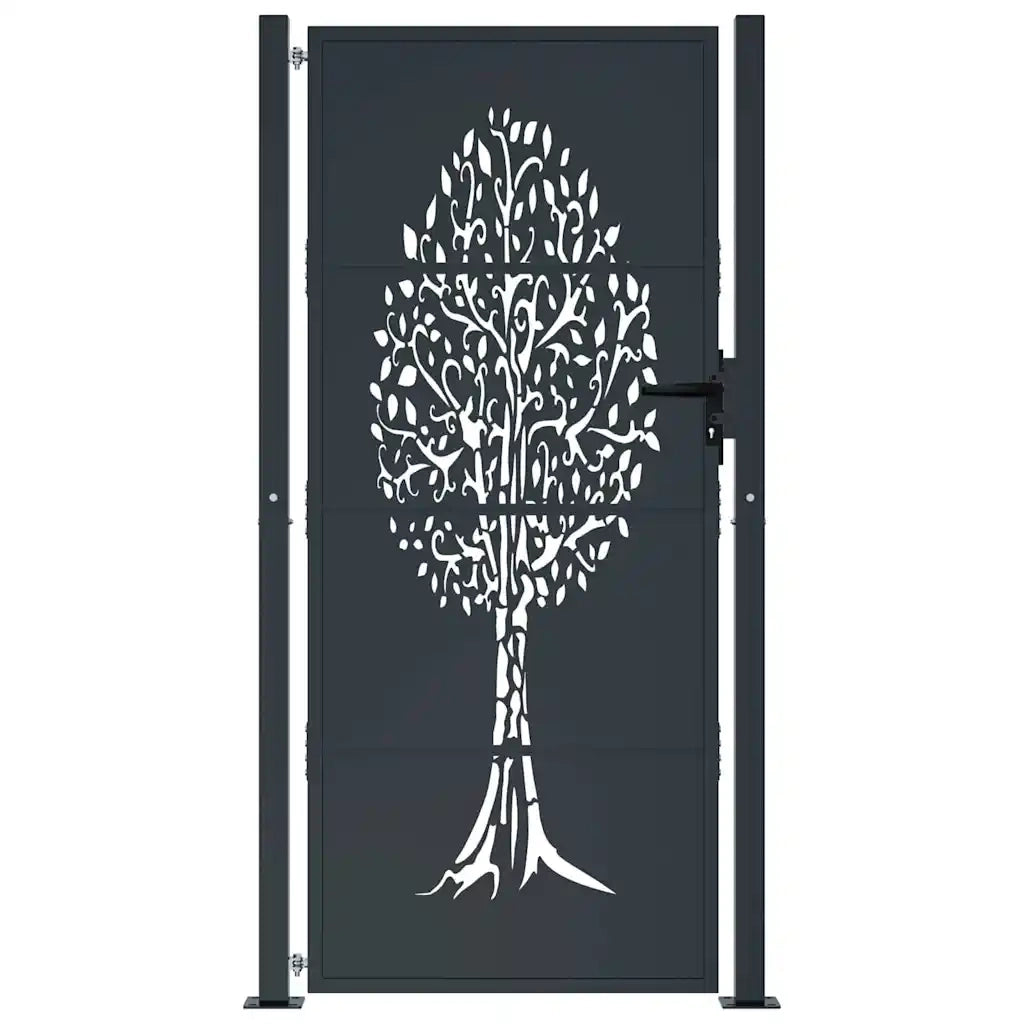 Cancello Giardino Antracite 105x180 cm in Acciaio Design Albero
