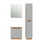 Vicco Set di mobili da bagno Rovere/grigio con struttura in piastrelle 3 parti