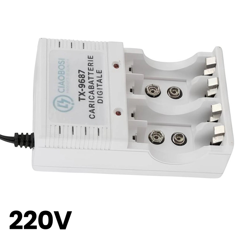 Caricabatterie digitale AA e AAA a 4 canali Presa 220V AC 130mA Grigio Avizar