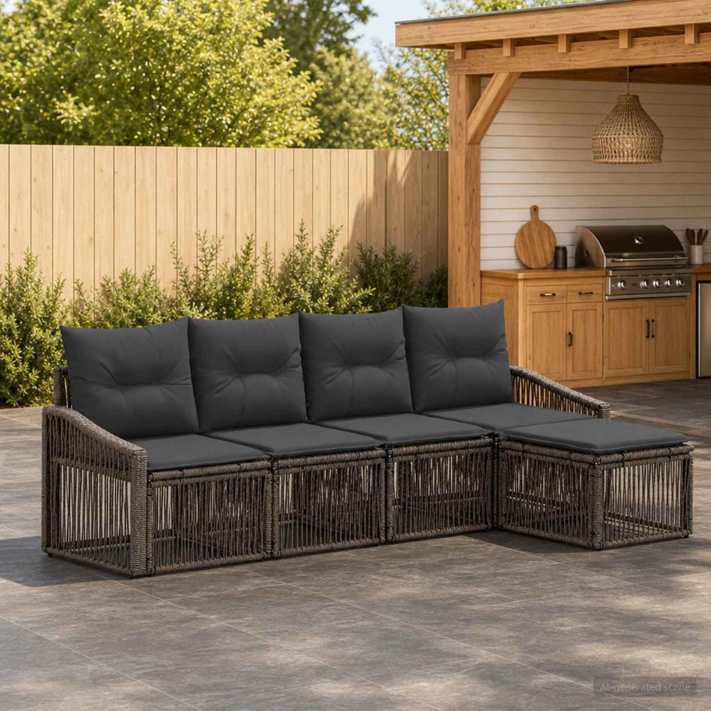 Set Divano da Giardino 5 pz Grigio polyrattan 3435992