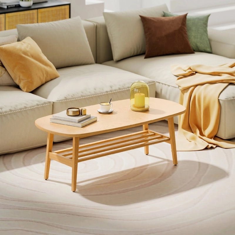 COUCHTISCH ovale 120x60x42 cm effetto legno naturale con ripiano inferiore