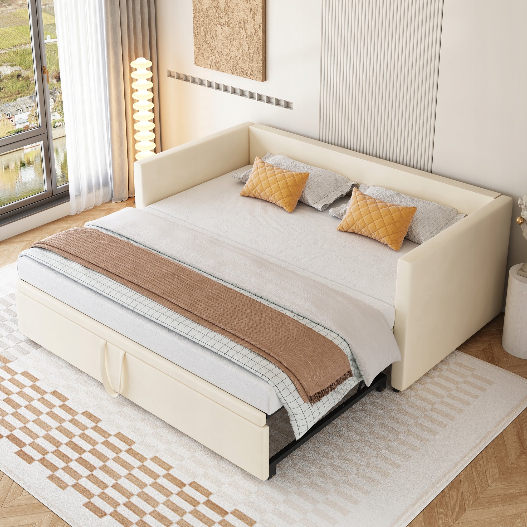 Letto a scomparsa imbottito - Xylo - 90/180x200 - Beige - Con rete